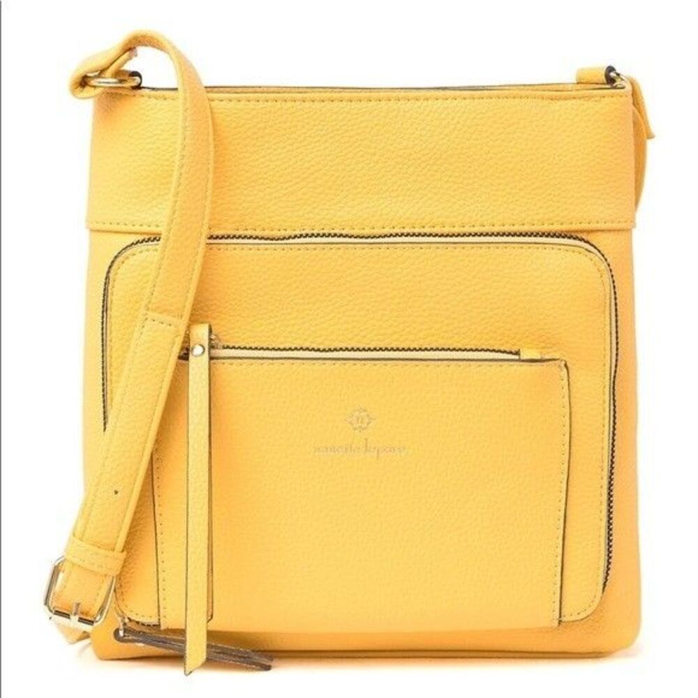 NANETTE LEPORE Ramsey Organizer Pebbled Yellow Leather Crossbody Handbag